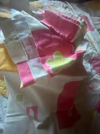 Colchas y cortinas tela rosa y amarillo