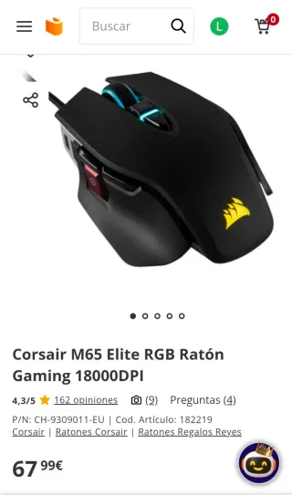 Ratón Gaming Corsair M65 RGB Elite