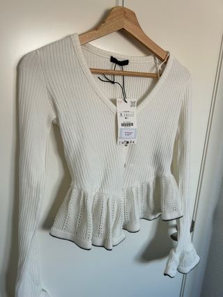 Chaqueta Zara Soft Volantes Blanca Talla S