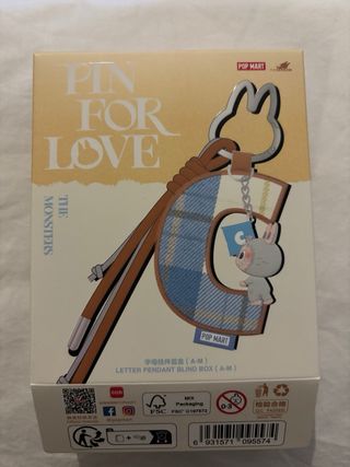 Popmart Labubu Pin for Love Key chain - Letter F