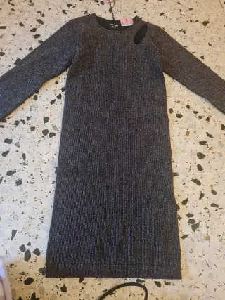 Vestido fiesta negro plateado talla S