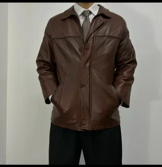 Chaqueta de piel vintage marrón