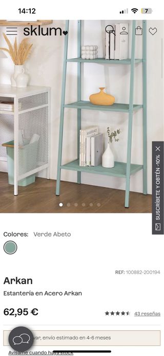 Mesita de noche/Estantería verde agua sin daños