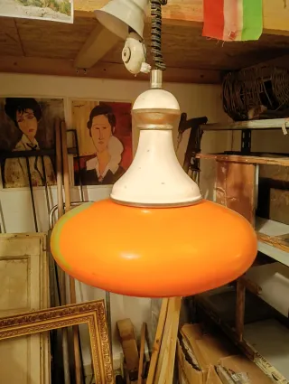 Lampadario vintage arancione,space Age, anni 60