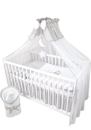 Dosel cuna gris cuadros Juego sábanas