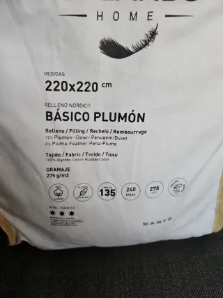 Edredón plumón pato blanco 220x220 cm