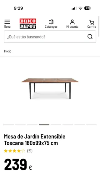 Mesa extensible madera y metal 180-240cm