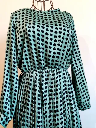 Abito fantasia cuori nero/verde acqua