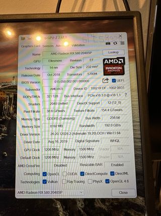 RX580 8GB 2048SP Tarjeta Gráfica