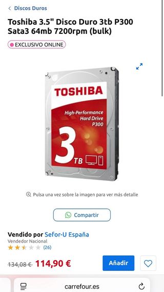 Disco Duro Toshiba 3TB P300 SATA3 7200RPM