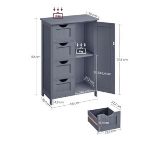 Mueble auxiliar baño cajones y estantes gris