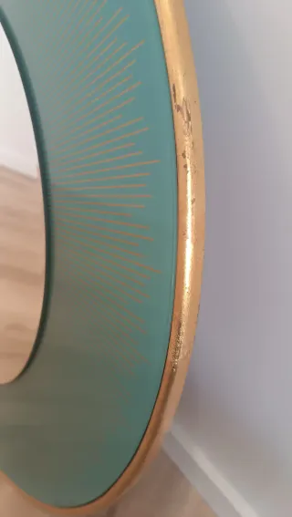 Espejo redondo decorativo dorado y turquesa