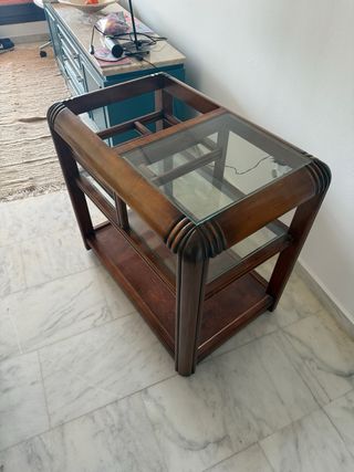 Mueble bar madera maciza con ruedas
