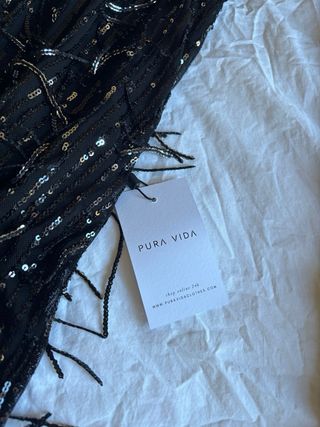 Vestido lentejuelas flecos negro y plateado