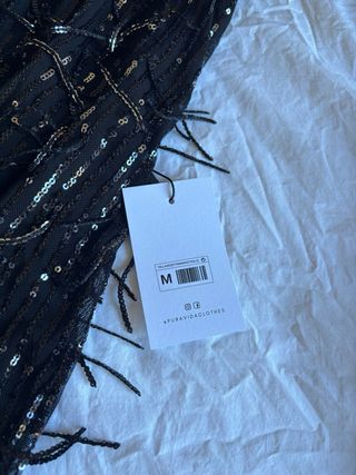 Vestido lentejuelas flecos negro y plateado