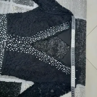 Maxi Abito Nero Pizzo/Strass Maniche Lunghe