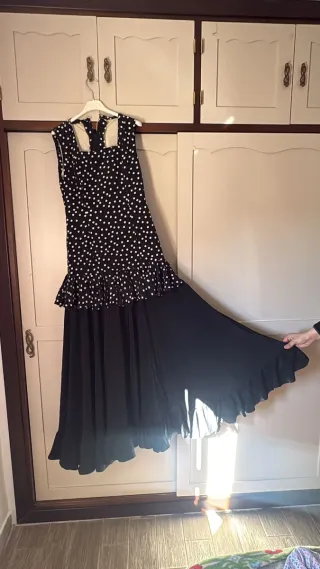 Vestido Flamenca Lunares Negro Blanco