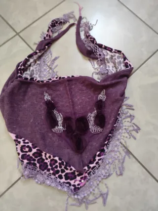 Sciarpa viola con stampa animalier,due in uno