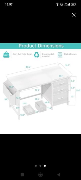 Escritorio blanco con cajones de tela 120cm no