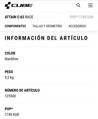 Bici Carretera Cube Attain Race Negra