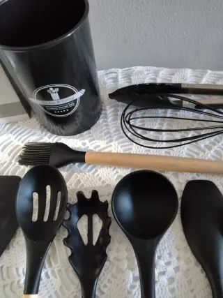 Set Utensili Cucina Silicone con Porta