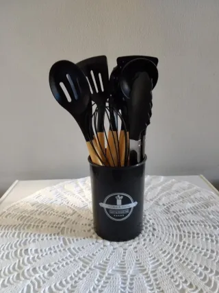 Set Utensili Cucina Silicone con Porta