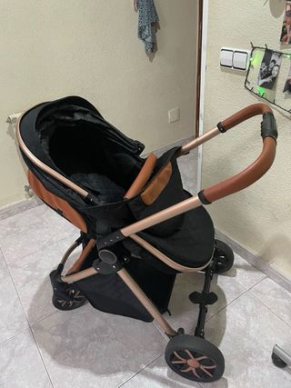 Carro de bebé negro y dorado