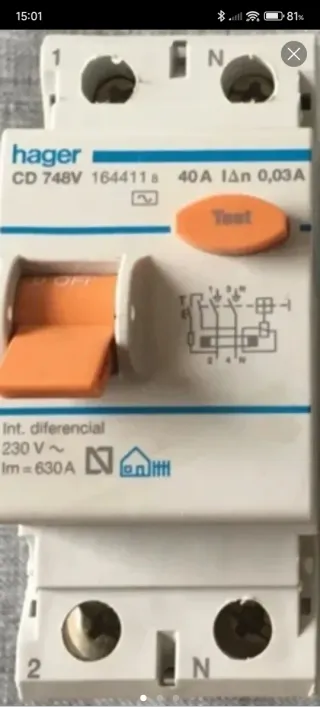 Interruptor Diferencial Hager 40A 30mA