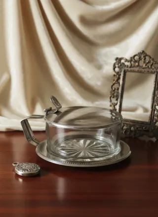 Formaggiera vintage vetro e metallo anni '70