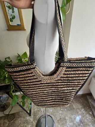 Bolso de playa de yute con rayas