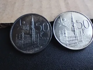 2 Monedas 50 Francos Belgas Plata 1958