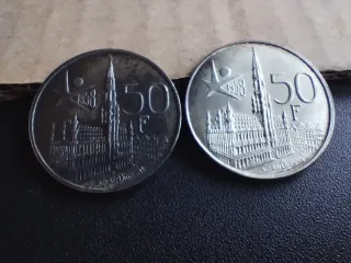 2 Monedas 50 Francos Belgas Plata 1958