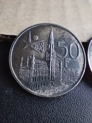 2 Monedas 50 Francos Belgas Plata 1958