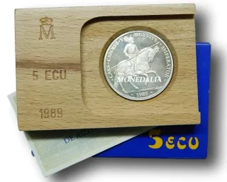 Moneda de plata 5 ECU 1989