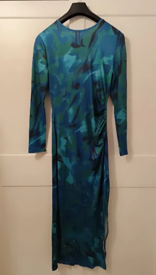 Vestido largo estampado verde y azul