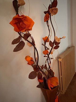 Jarrón artesanal cerámica marrón y naranja