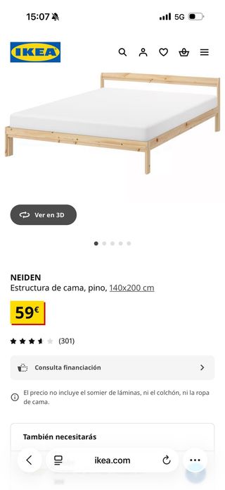 Cama completa: somier, colchón y estructura