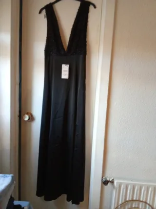Vestido Zara fiesta raso negro Talla M
