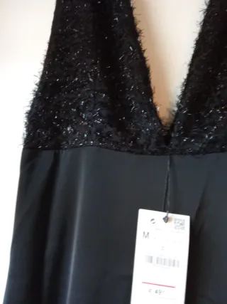 Vestido Zara fiesta raso negro Talla M