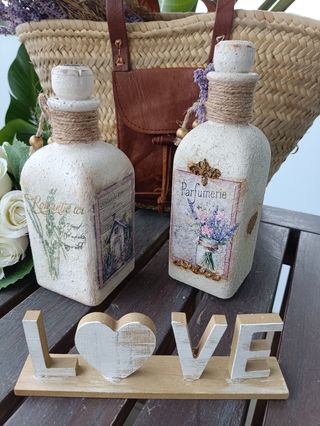 Botellas decoración Shabby Chic (2 unidades)