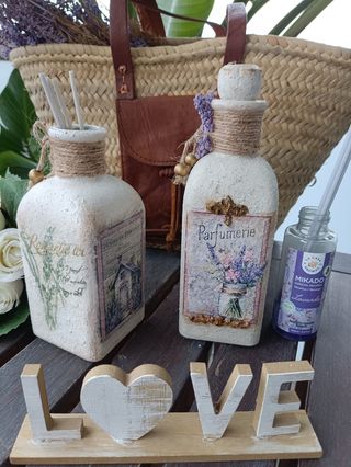 Botellas decoración Shabby Chic (2 unidades)