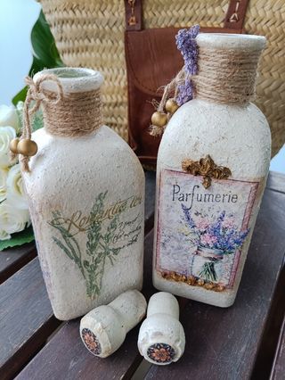 Botellas decoración Shabby Chic (2 unidades)