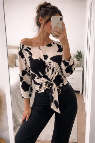 Blusa Nudo Beige y Negro