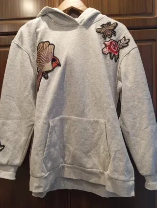 Sudadera Gris Mujer Talla L con Parches