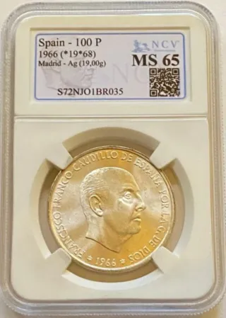 España 100 Pesetas 1966 Estrella 68 Plata