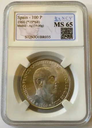 España 100 Pesetas 1966 Estrella 68 Plata