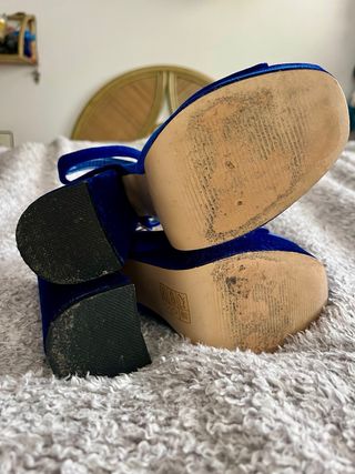 Zapatos de tacón azul terciopelo talla 37