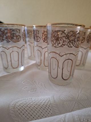 6 Vasos Té Moruno/Chupito Oro y Cristal