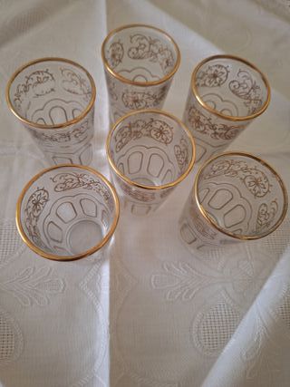 6 Vasos Té Moruno/Chupito Oro y Cristal