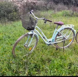 Bicicleta urbana azul con cesta